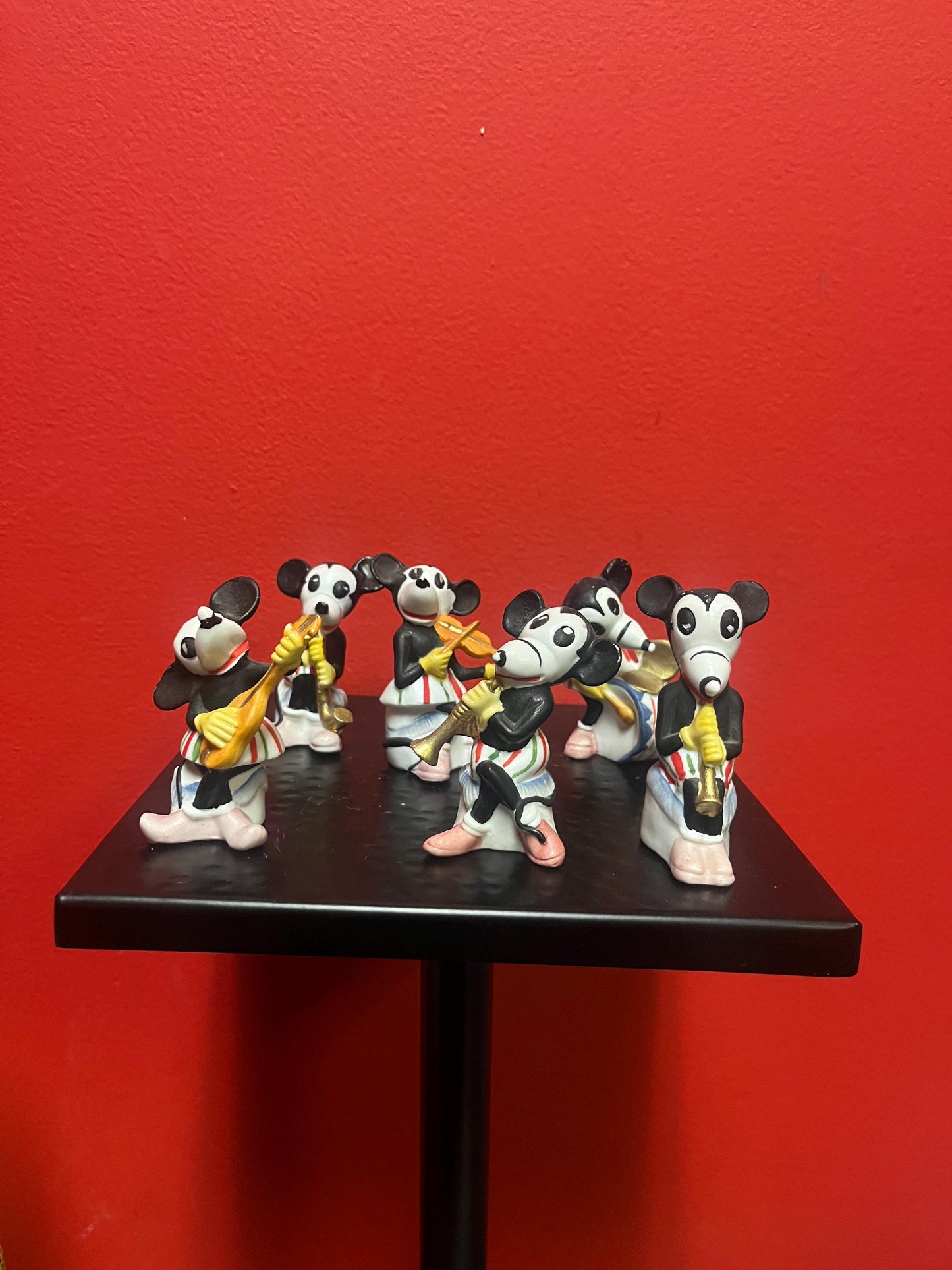 Very cool set of six early vintage BISQUE Mickey Mouse band figures- each approximately 3 inches tall  crazy cool set  Mickey Mouse