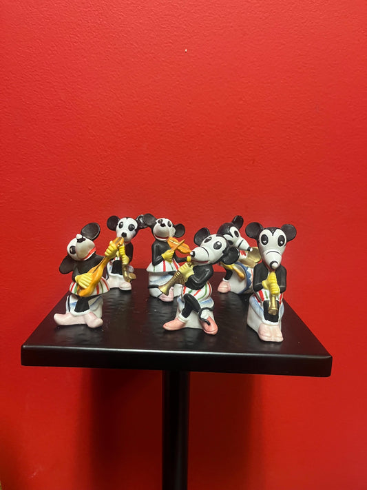 Very cool set of six early vintage BISQUE Mickey Mouse band figures- each approximately 3 inches tall  crazy cool set  Mickey Mouse