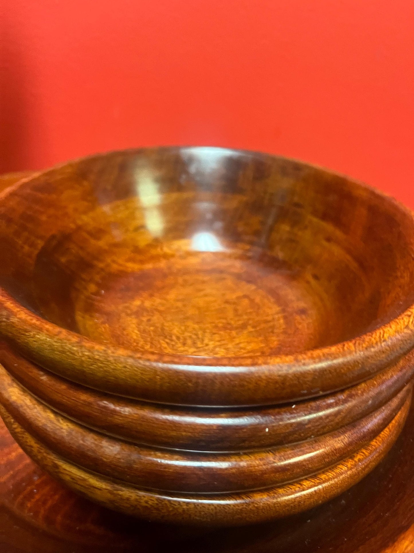 Lovely highly polished teak wood vintage salad set for 5  amazing to use or give as a gift