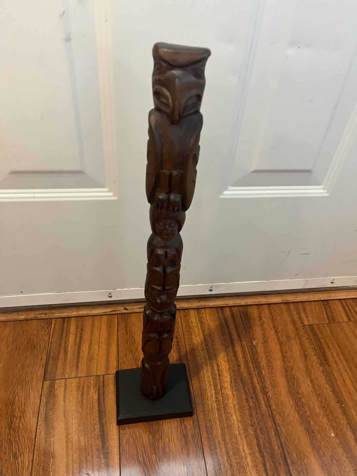 20 inch tall signed indigenous first nation Pacific Northwest coast signed 1990s transformation cedar totem pole