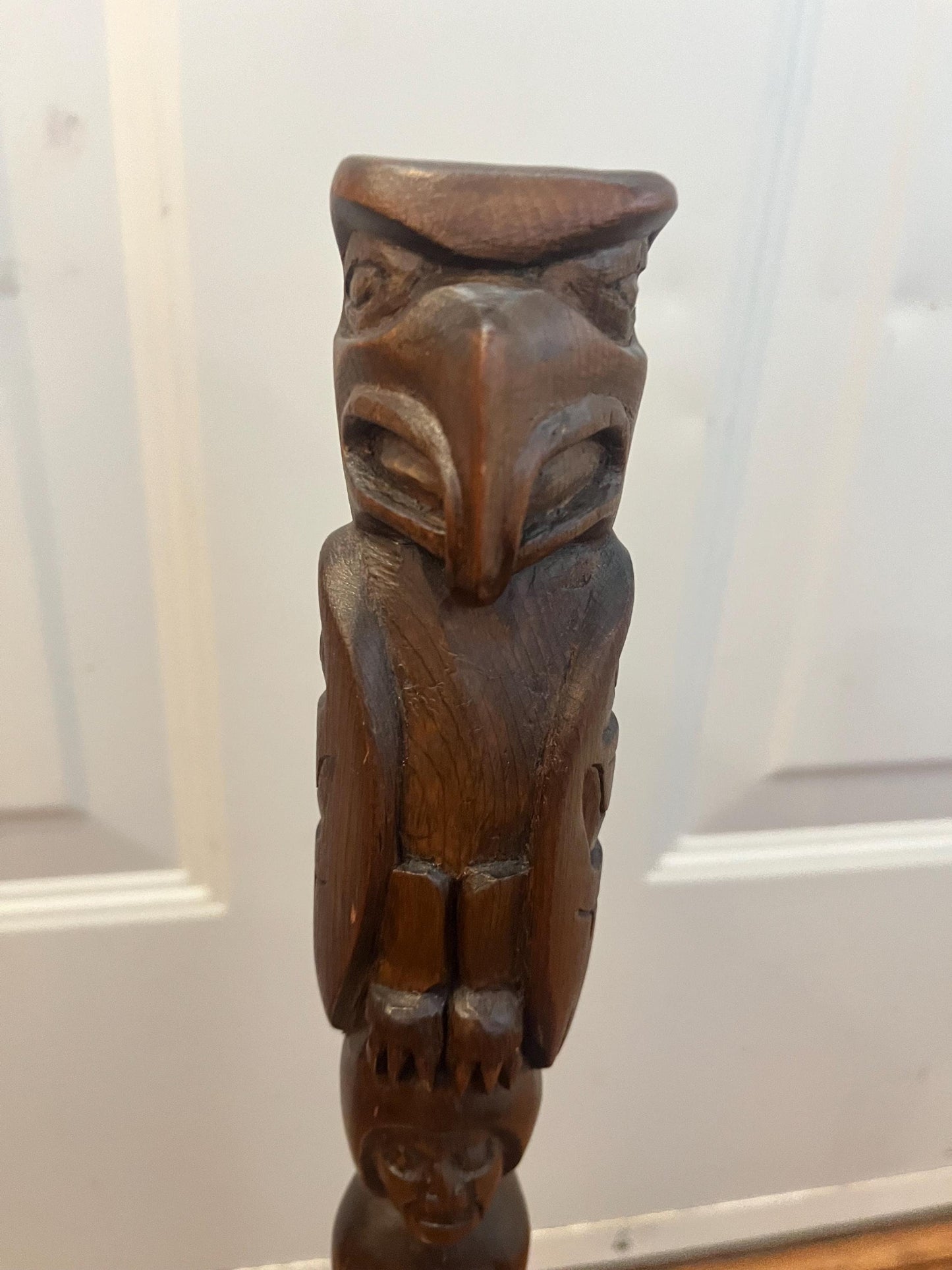 20 inch tall signed indigenous first nation Pacific Northwest coast signed 1990s transformation cedar totem pole