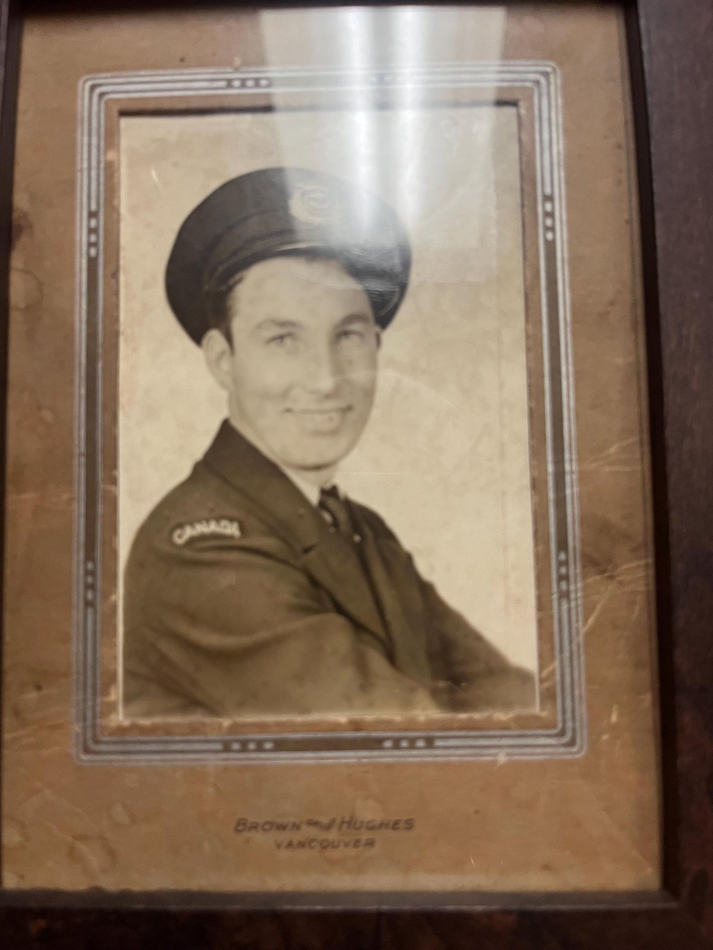 Framed 5 x 7 Vancouver photograph of Bill MCFADDAN  20 years old merchant Navy  nice frame  great decor  and great price