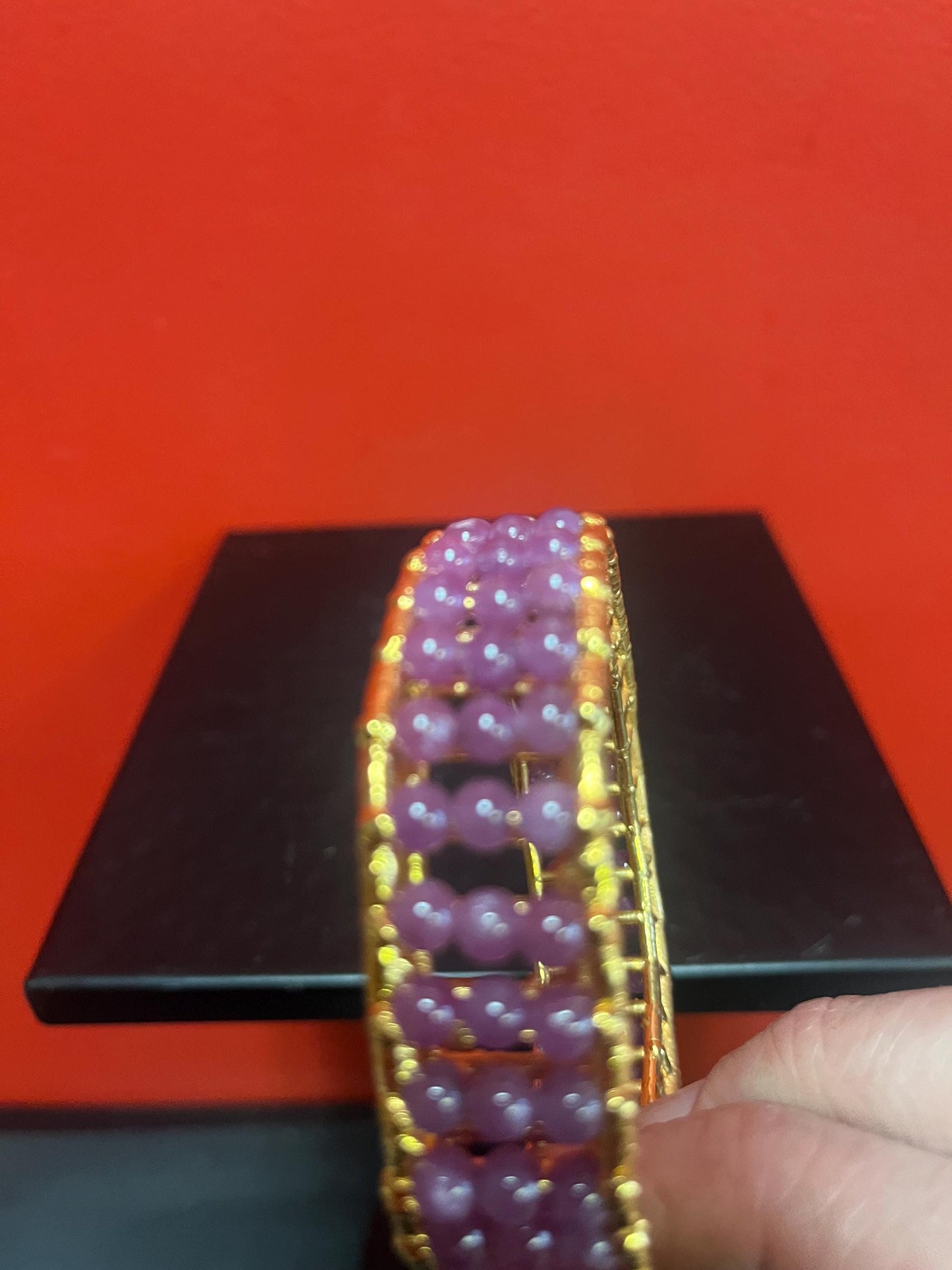 Magical Canadian made 4 inch wide gold plated and ruby bracelet by  award-winning artist Charles Lewton -Brain  cage series piece  wow