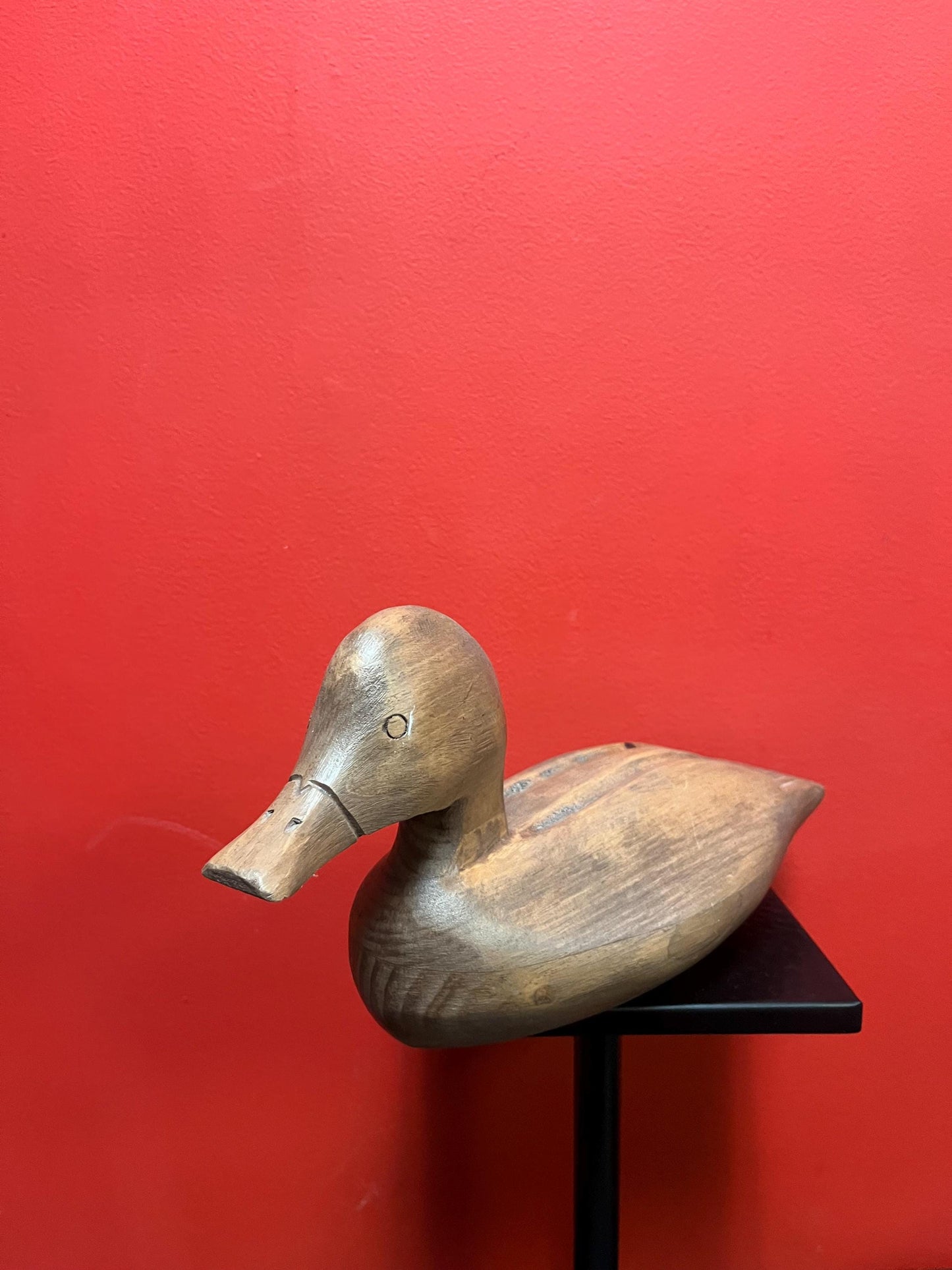 Beautiful 14 x 8 inch signed Canadian wooden duck  great patina  duck decoy  super gift