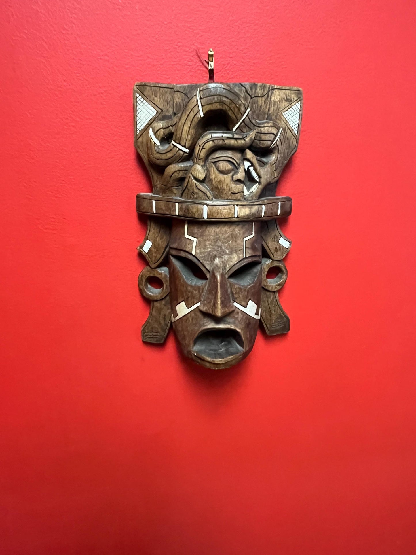 Lovely 12 inch wooden carved Mayan mask  vintage beauty