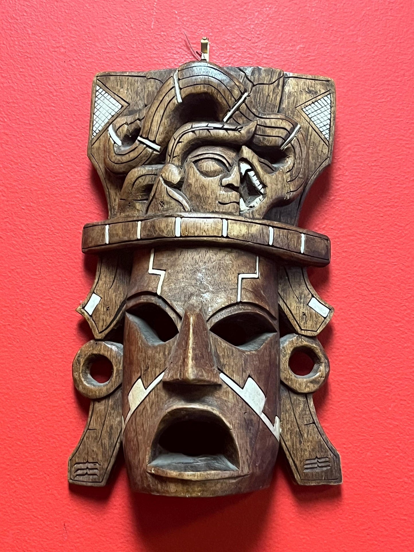 Lovely 12 inch wooden carved Mayan mask  vintage beauty