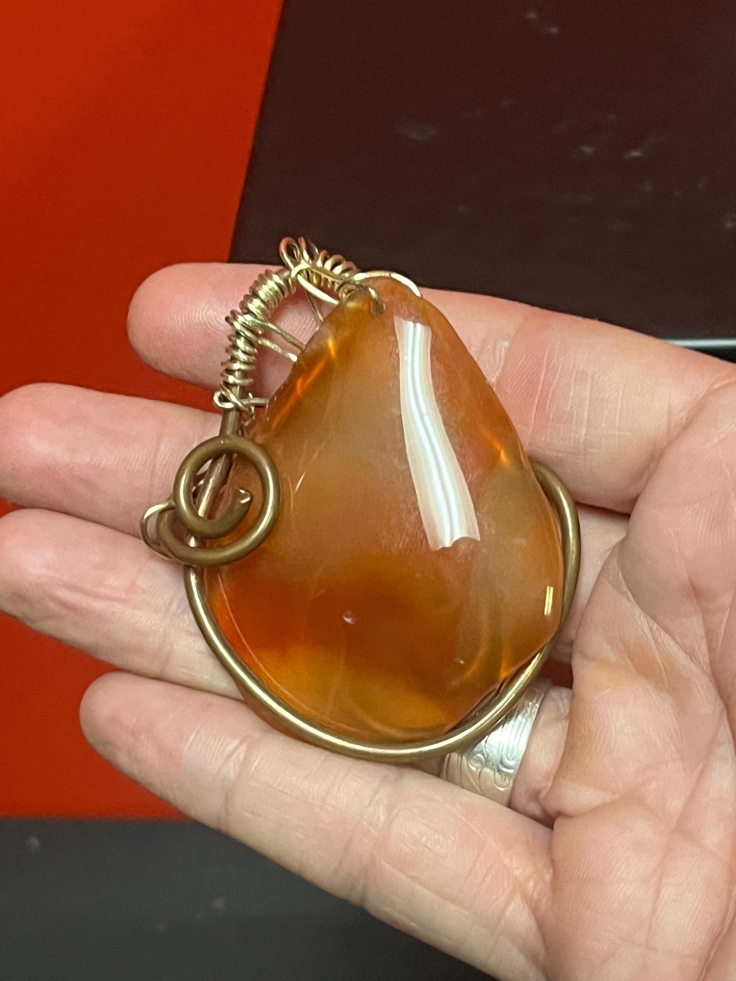 3 inch agate and metal pendant  huge and powerful  great gift