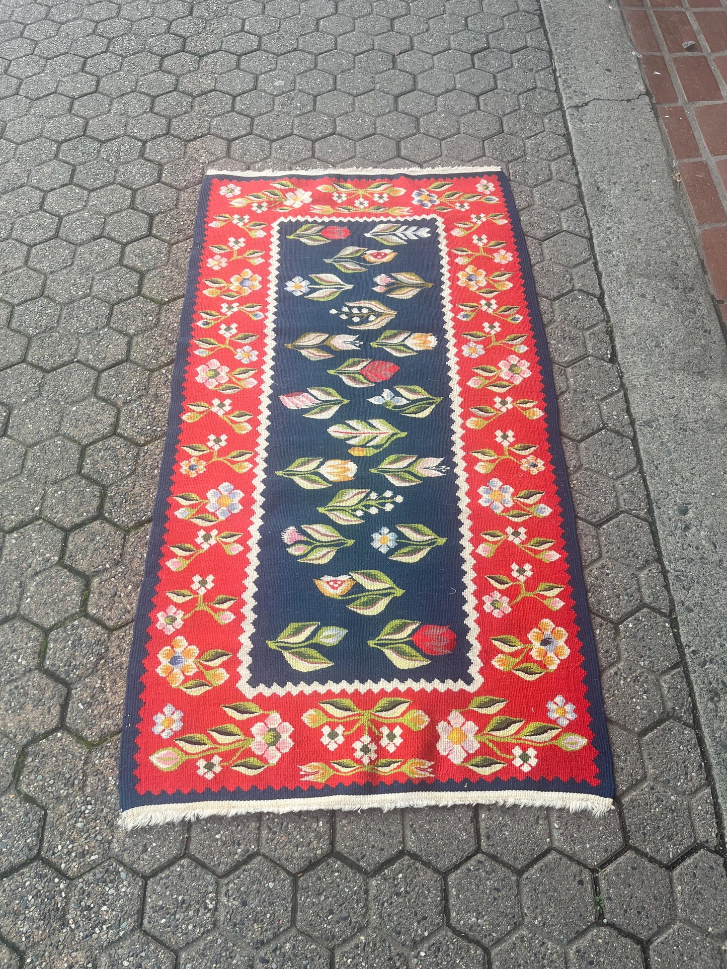 51 x 24 inch approx antique Dutch wool rug  amazing imagery  great for smaller space or kitchen amazing quality and colour  great value