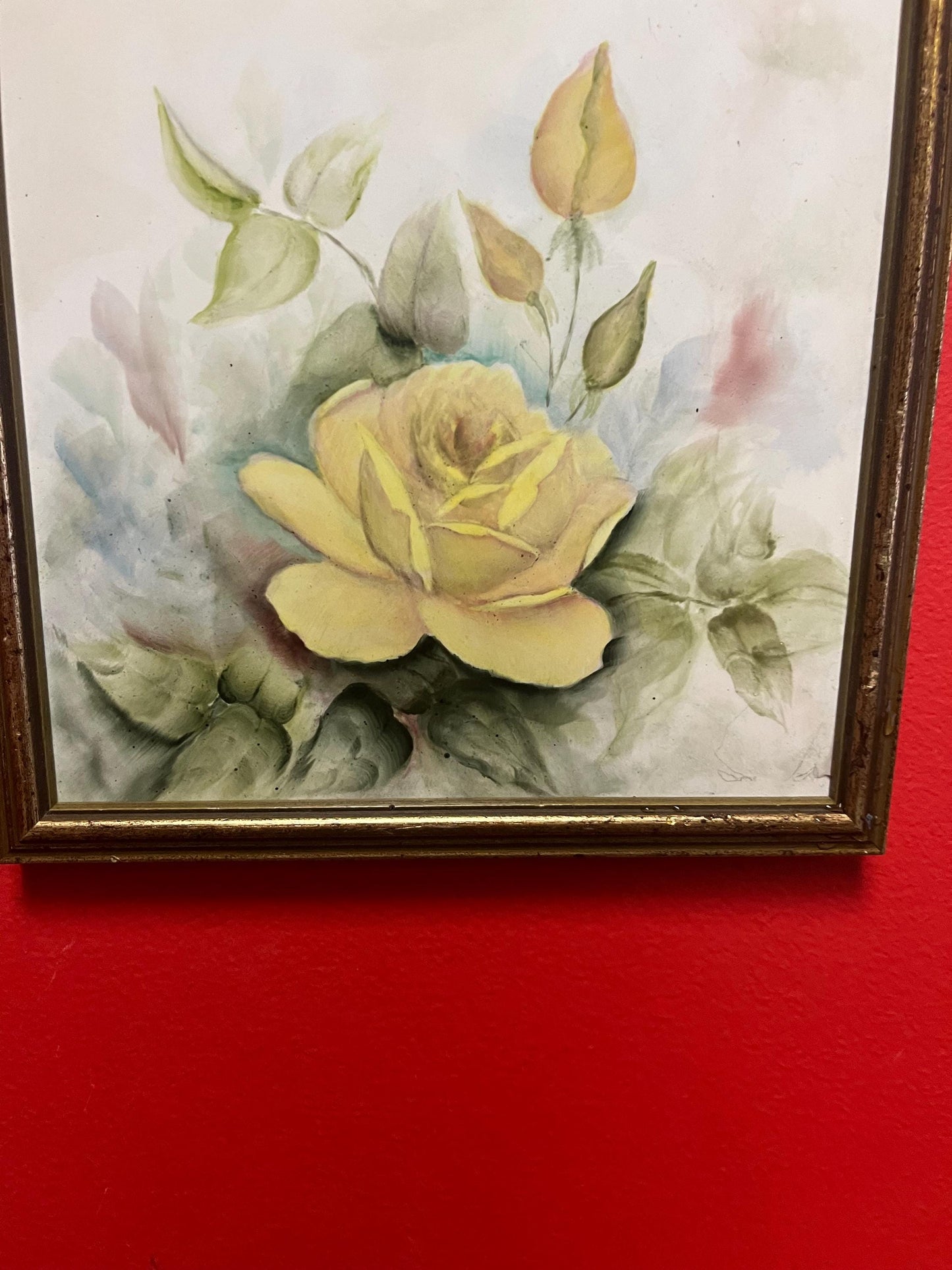 Lovely antique 8 1/2 inch hand painted tile in gilt frame  wonderful quality - special price