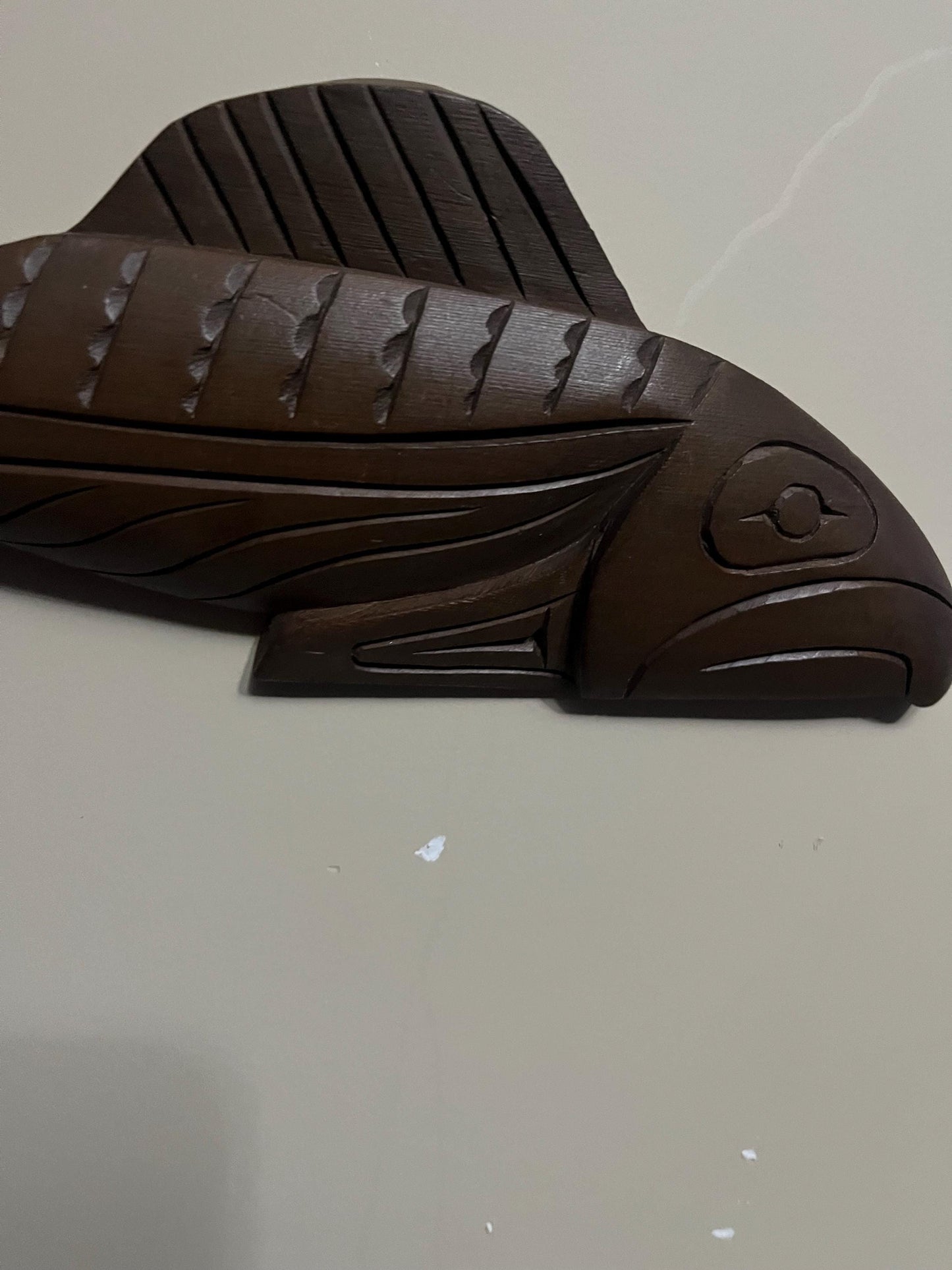 Lovely indigenous first nations Pacific Northwest coast 12 x 5 signed salmon carved  in Cedar great detail  good value