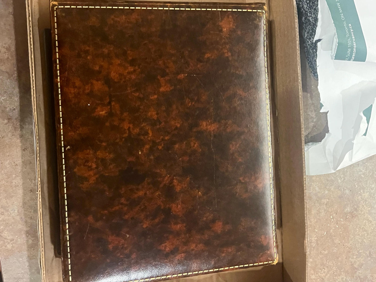 Amazing vintage 9 x 7 x 2 thick leather bound address book  like new  wow