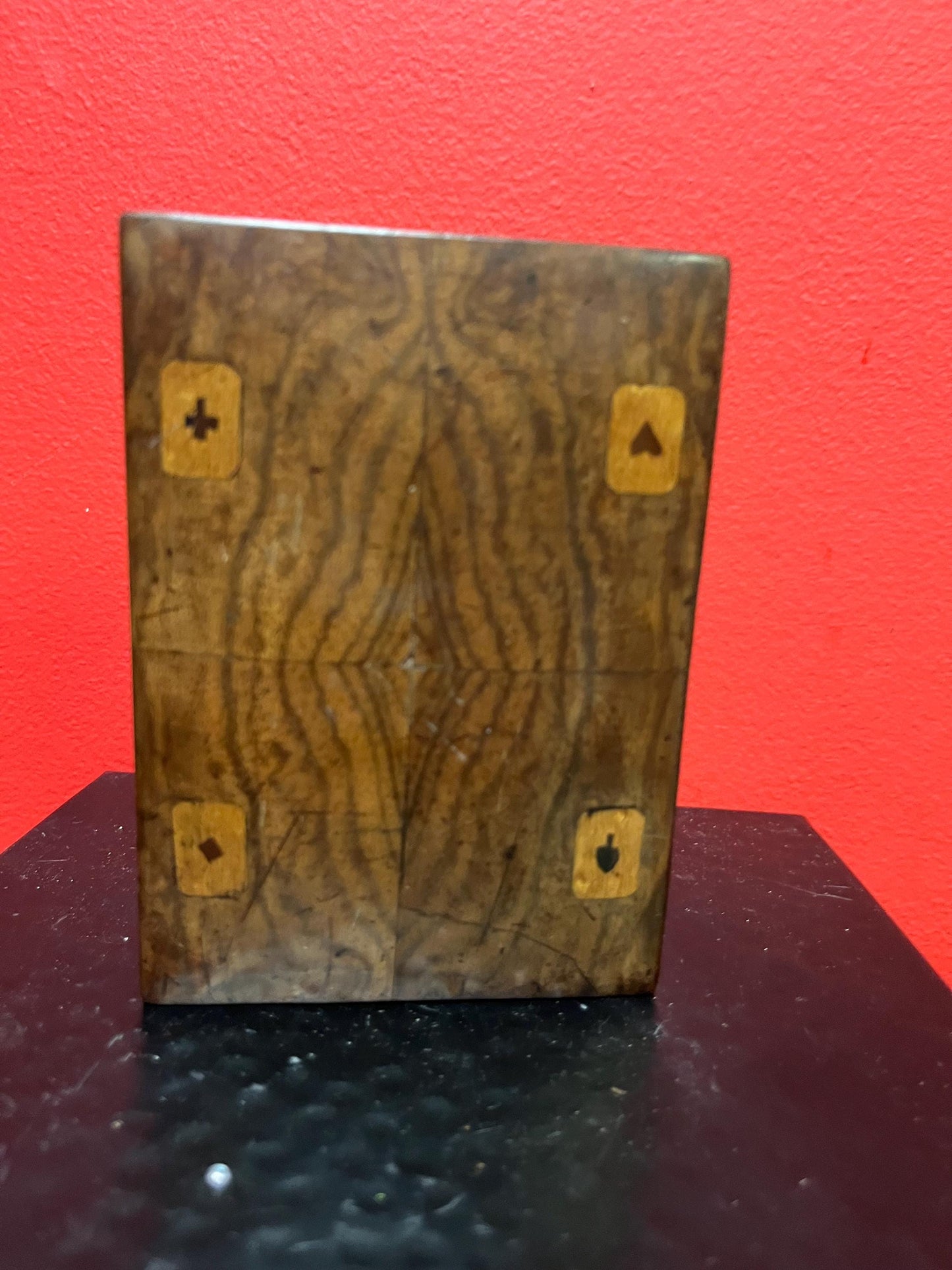 Absolutely fabulous antique walnut playing card box  well decorated and 5 x 4 wide