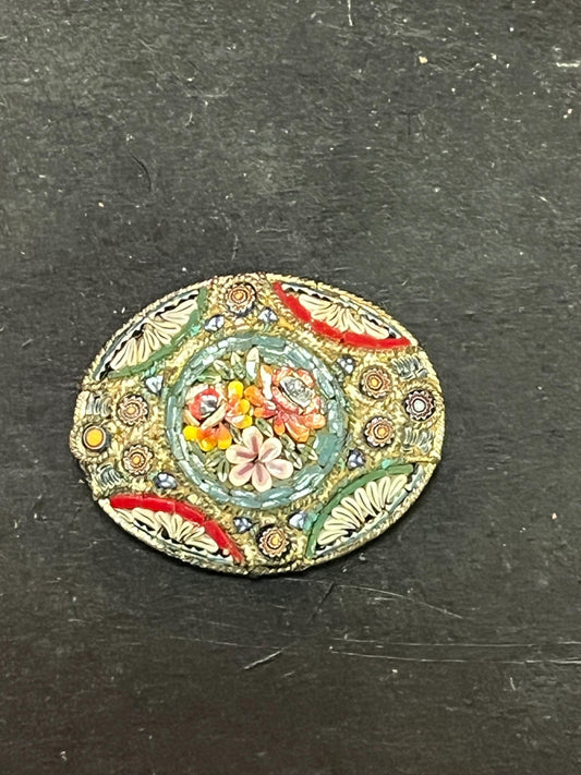 Beautiful 1.5 inch Italian micro mosaic brooch  great condition  needs a polish on the back