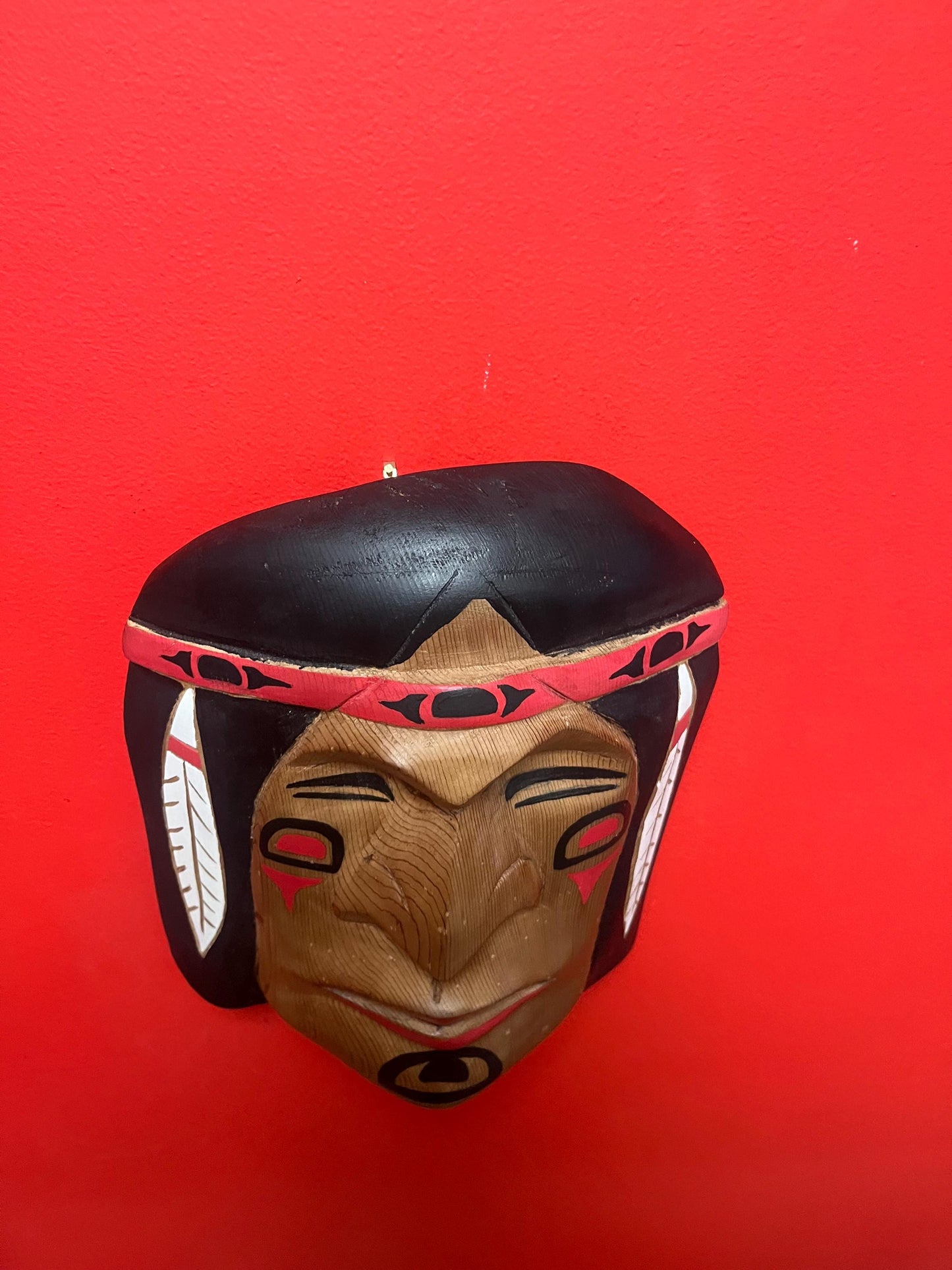 Beautiful indigenous First Nations pacific  north West Coast art signed Darcy Joseph  12 by 4 inch thick mask of a chief -unbelievable value