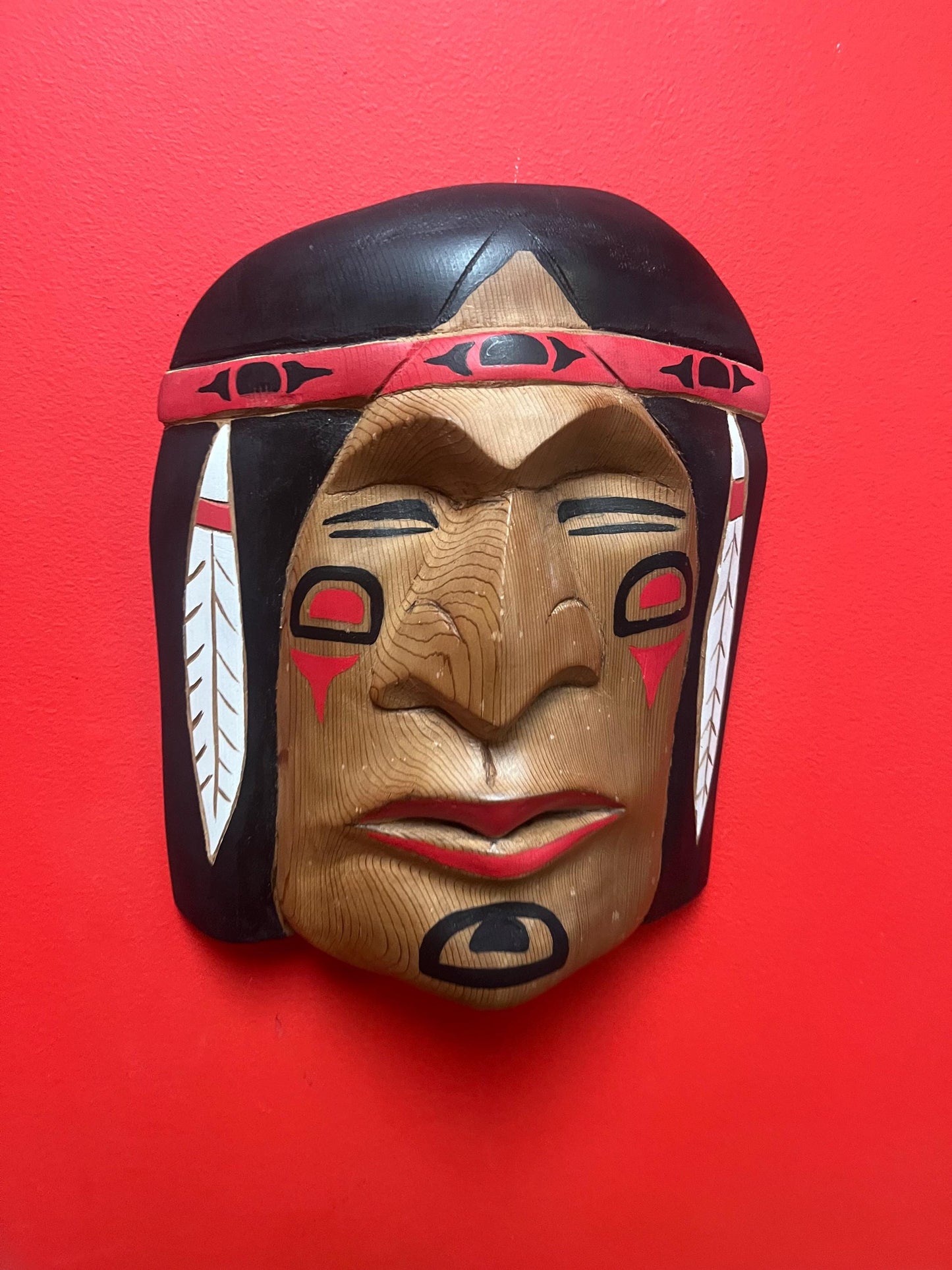 Beautiful indigenous First Nations pacific  north West Coast art signed Darcy Joseph  12 by 4 inch thick mask of a chief -unbelievable value