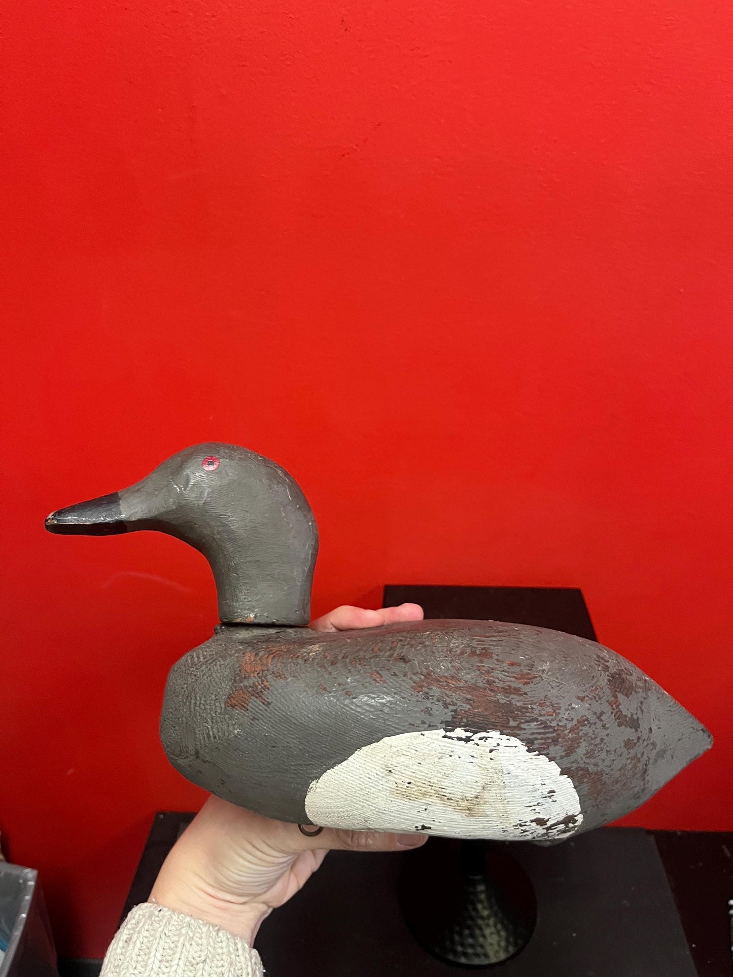 Lovely antique Canadian 14 inch long wooden painted duck decoy  great condition for age