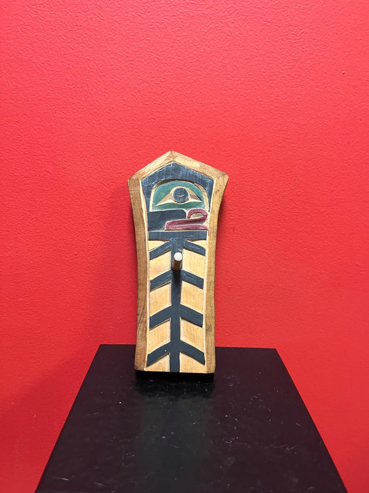 Beautiful indigenous first nations, Pacific Northwest Coast 9 inch frog plaque key holder  Unusual and needs hanger  unsigned