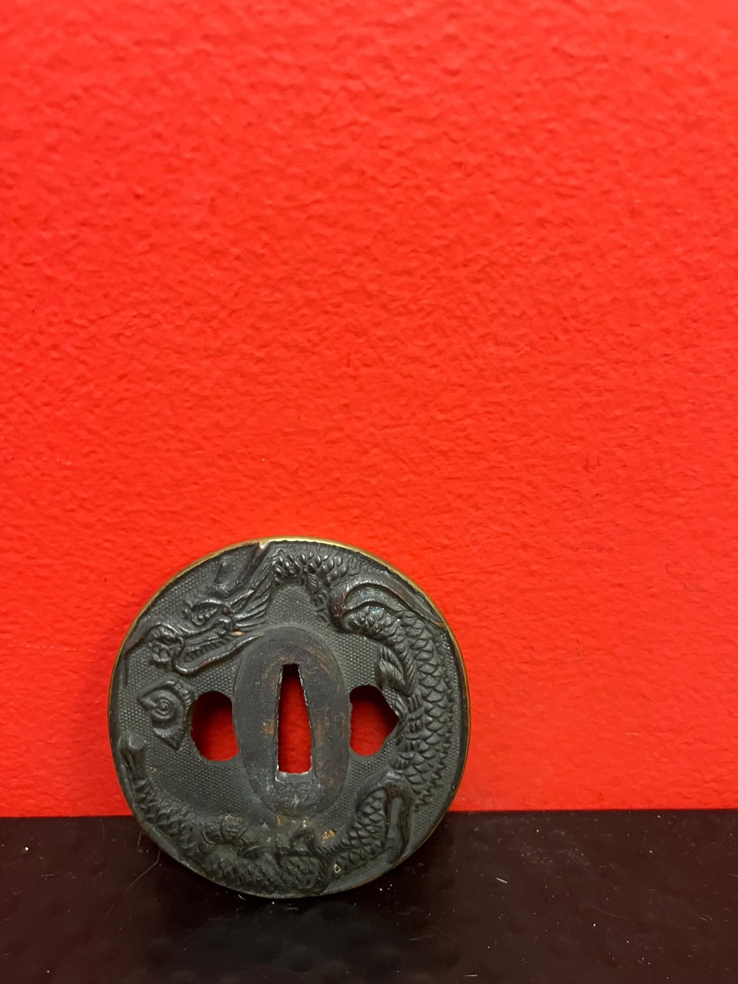 Lovely Japanese bronze 3 inch samurai tsuba  from estate   great value