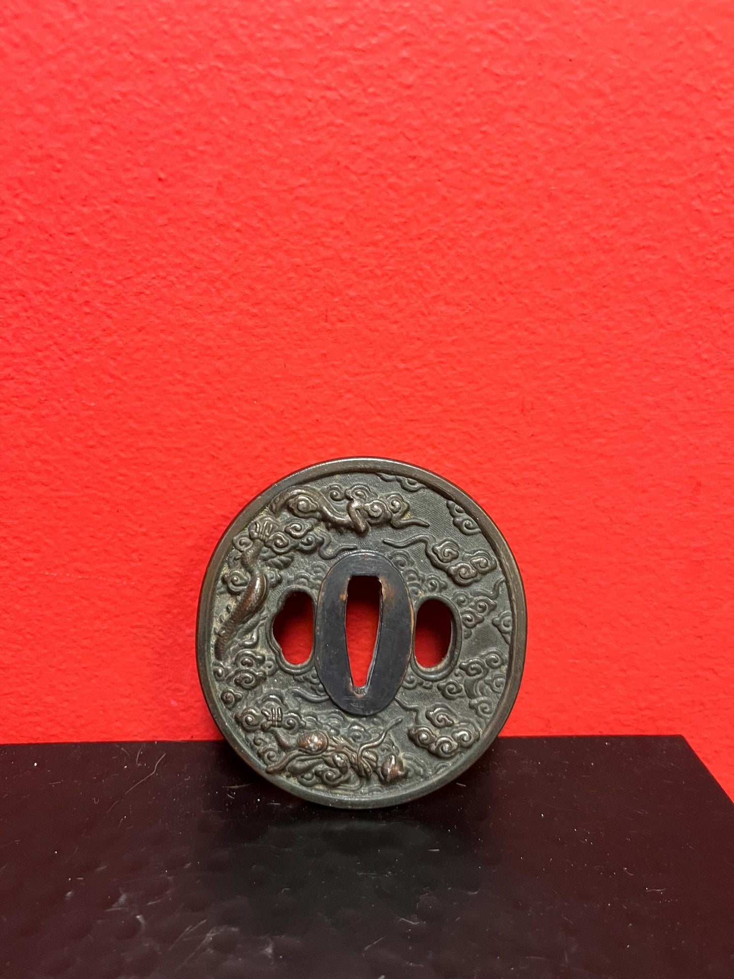 Lovely Japanese bronze 3 inch samurai tsuba  from estate   great value