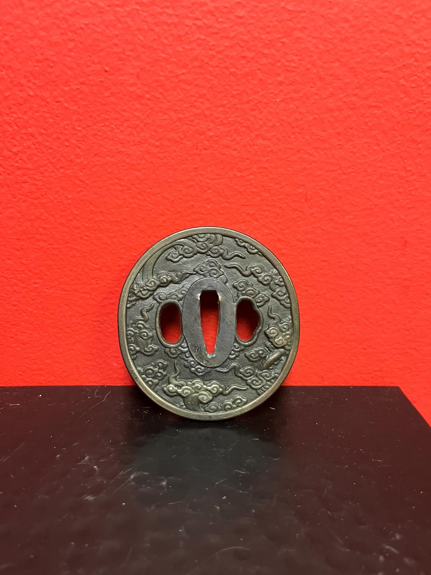 Lovely Japanese bronze 3 inch samurai tsuba  from estate   great value