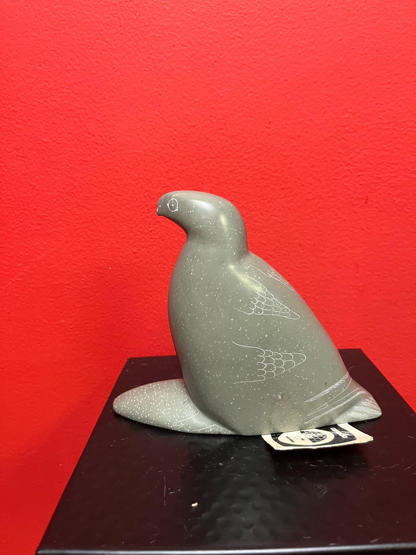 Beautiful 1980s indigenous Inuit signed bird statue in soapstone  made by SIM KAVIK  wonderful detail and condition - 7 x 6 inches high