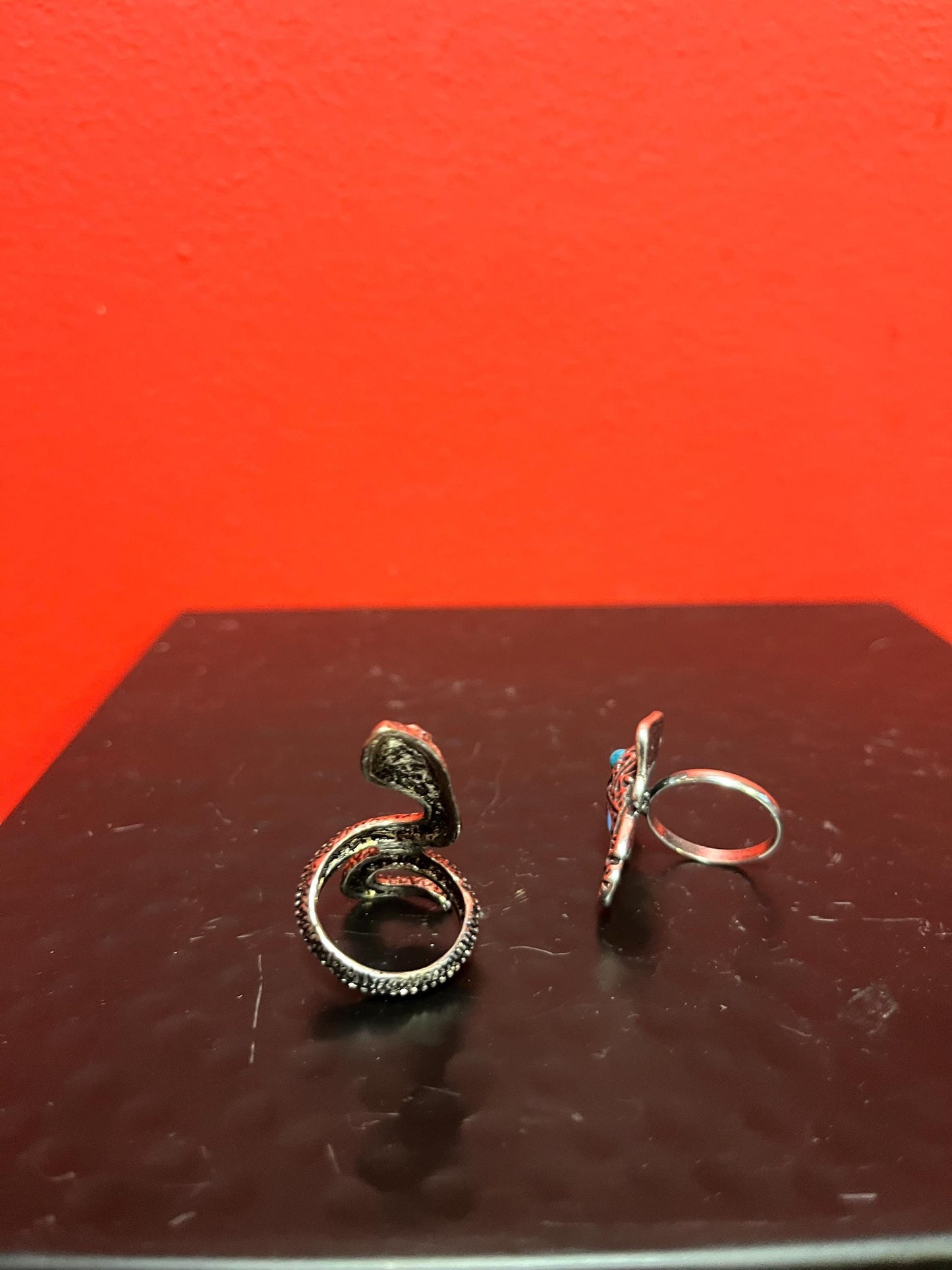 Elephant ring size 7.5 and snake ring size 6.5 approximately price for both  silver untested  great to wear or gift