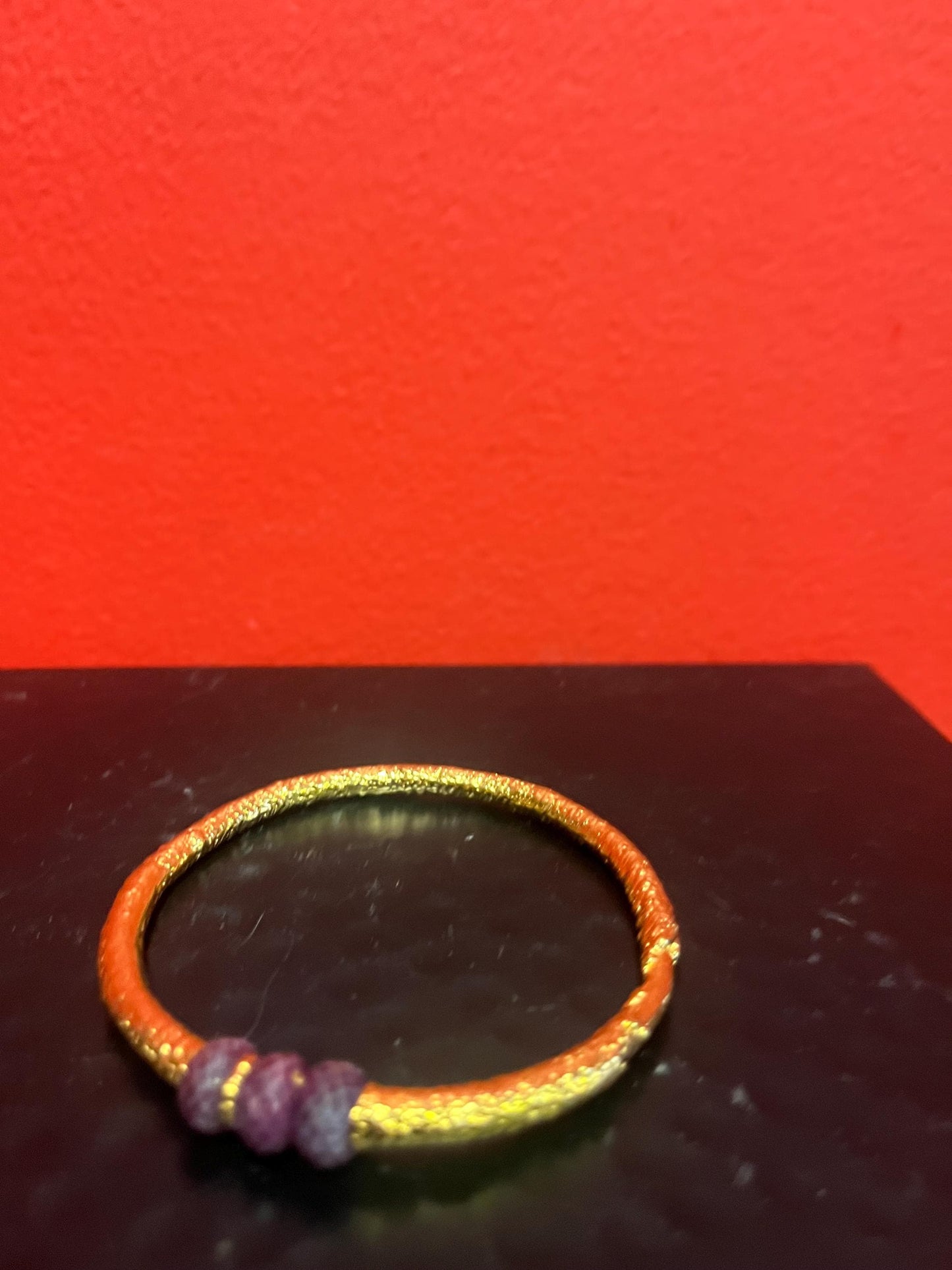 Magical Canadian made 3 inch wide gold plated and ruby bracelet by  award-winning artist Charles Lewton -Brain  cage series piece  wow