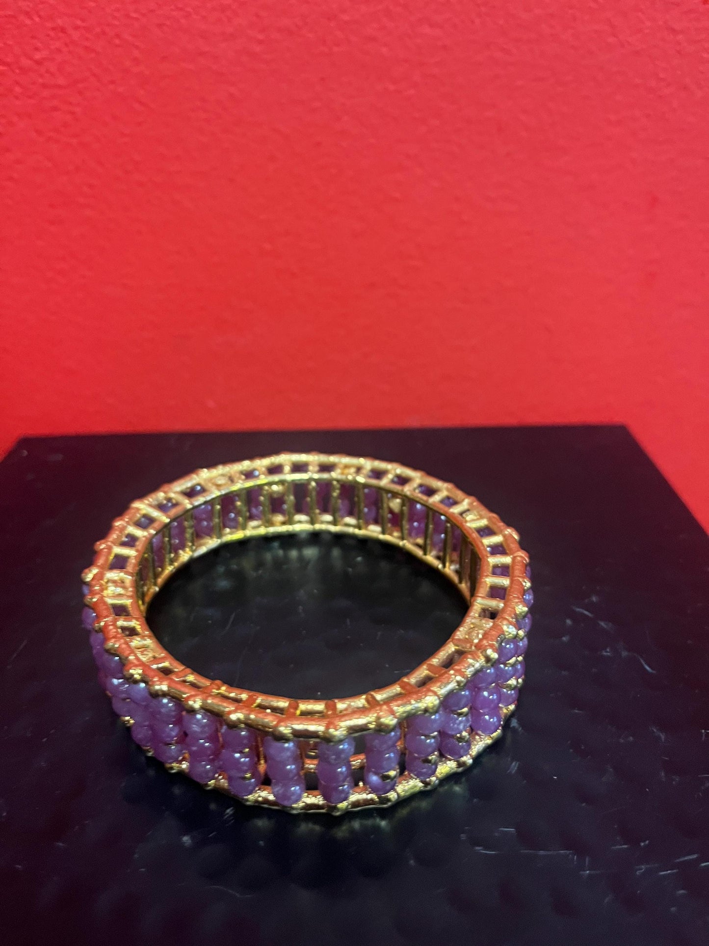 Magical Canadian made 4 inch wide gold plated and ruby bracelet by  award-winning artist Charles Lewton -Brain  cage series piece  wow