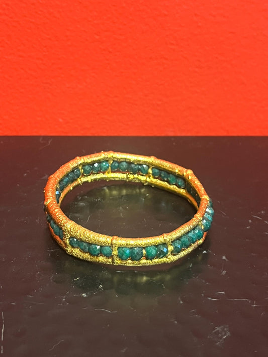 Magical Canadian made 3 inch wide gold plated and emerald  bracelet by  award-winning artist Charles Lewton - Brain  cage series piece