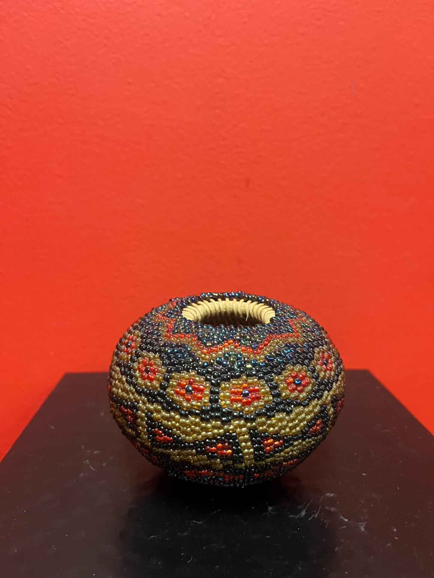 Approx 3 inch high indigenous beaded basket  exceptional condition and quality